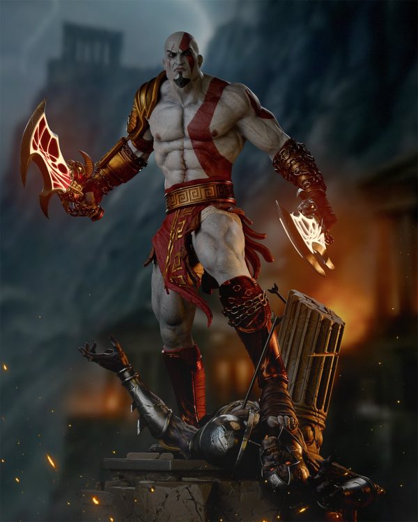 Kratos Alevli Kılıçlar Figür